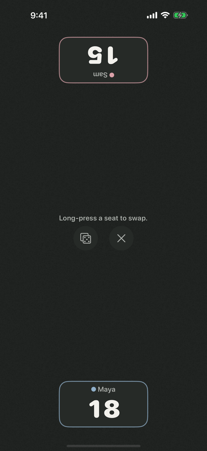 Table Mode on iPhone with two players facing each other