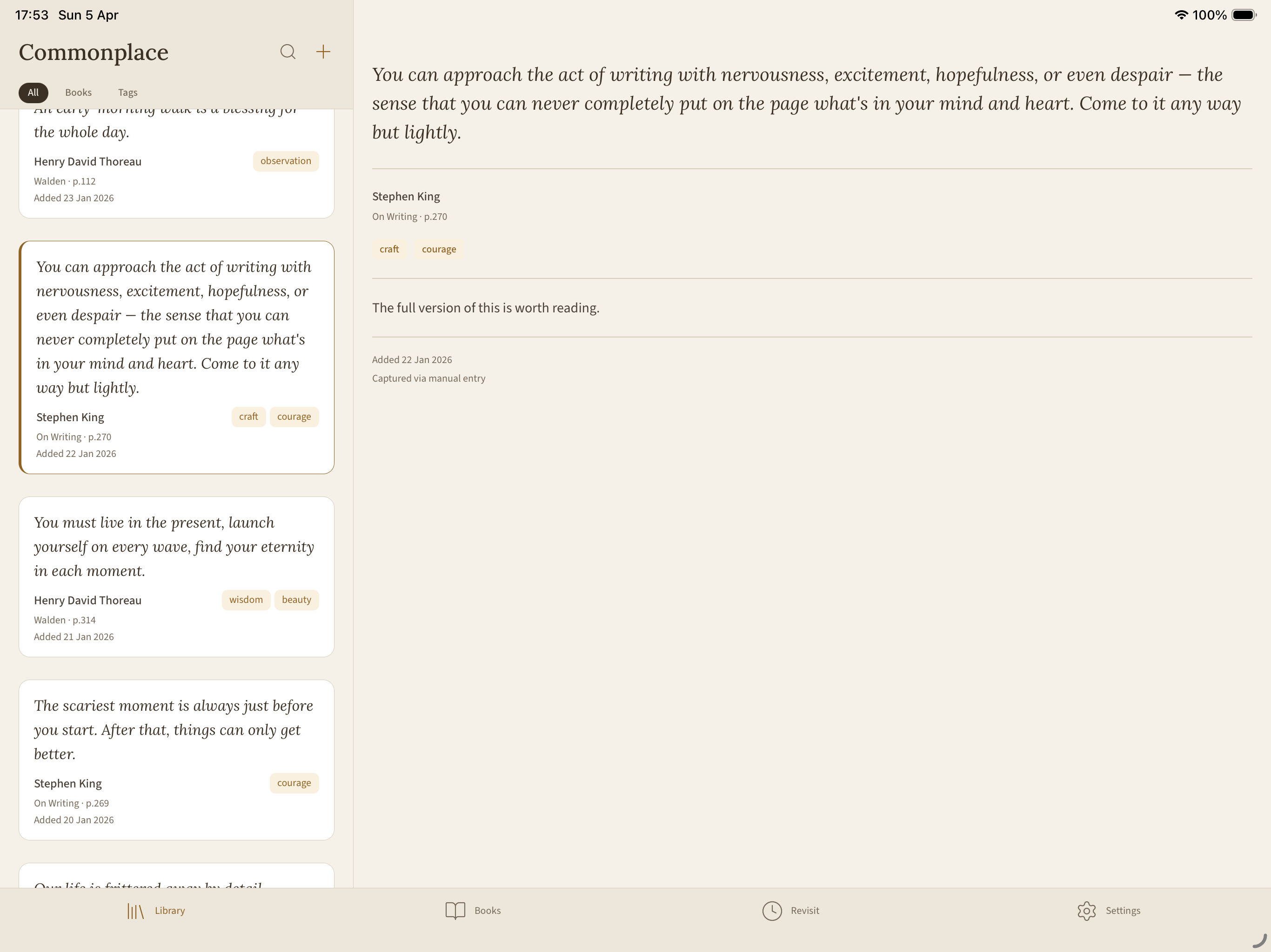 iPad two-column library layout