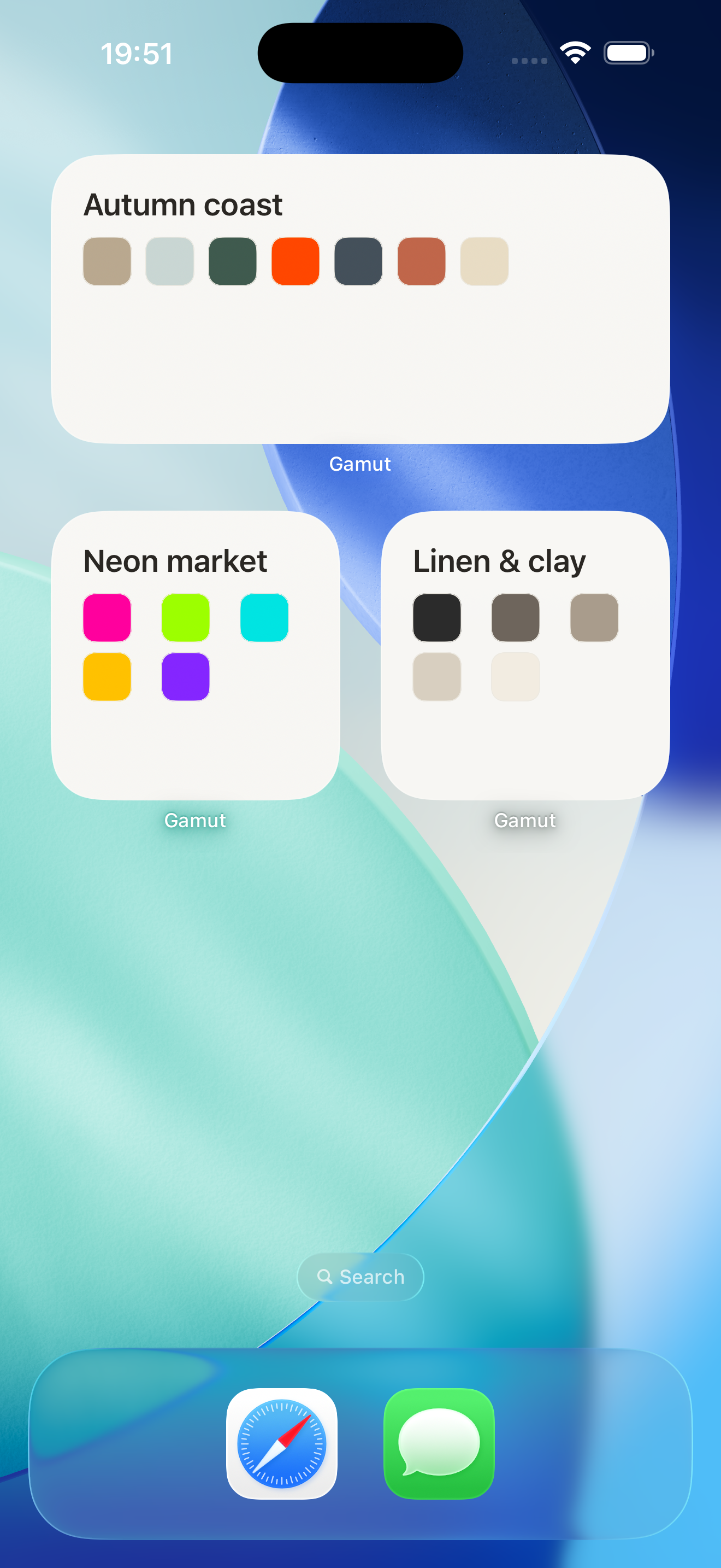 Home screen palette widgets rendered in Display P3