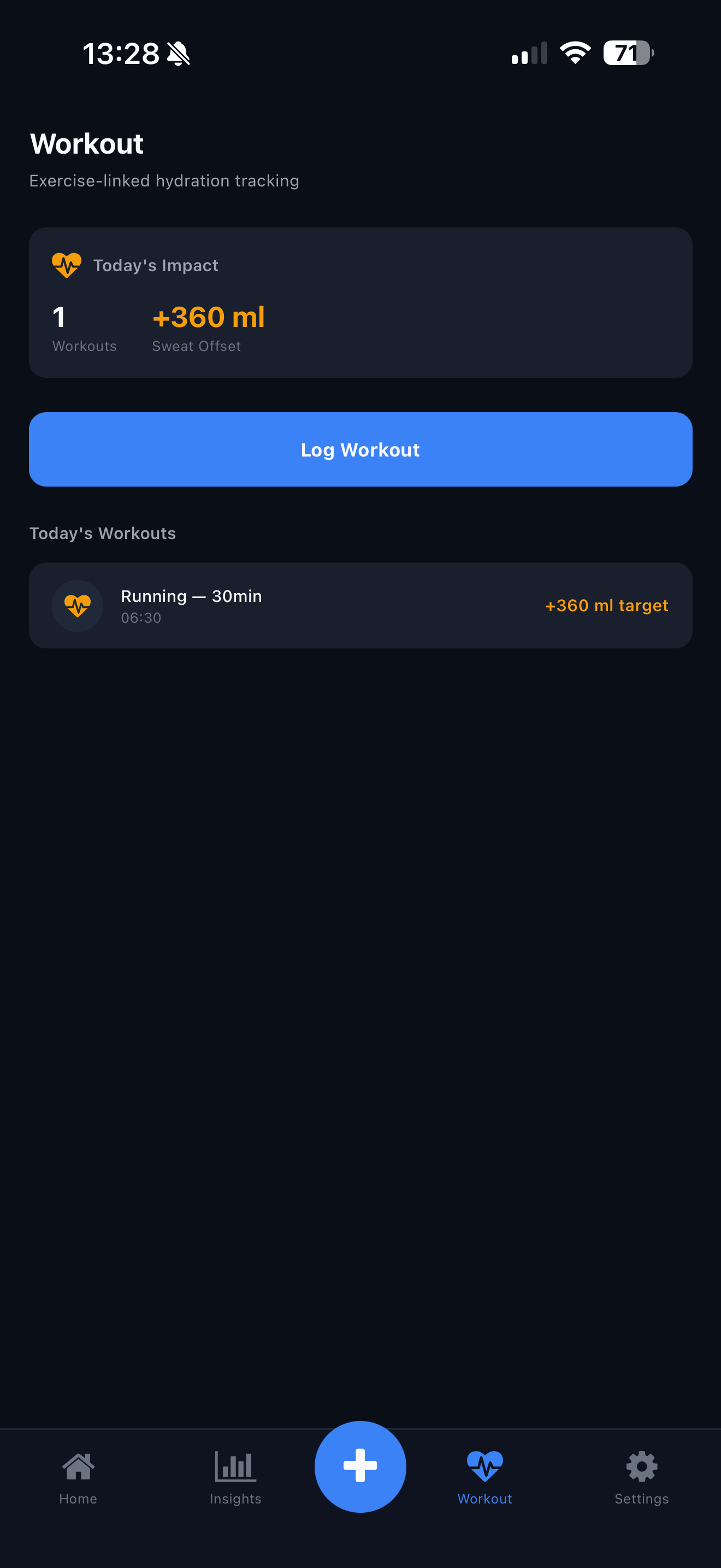Log workout screen