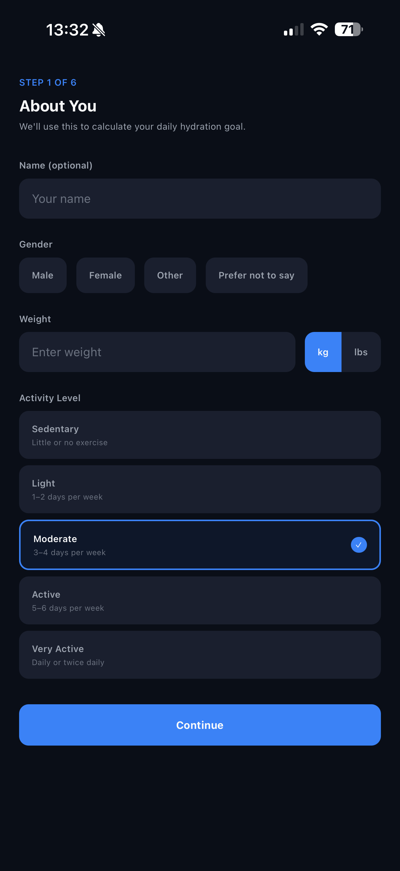 Onboarding profile setup