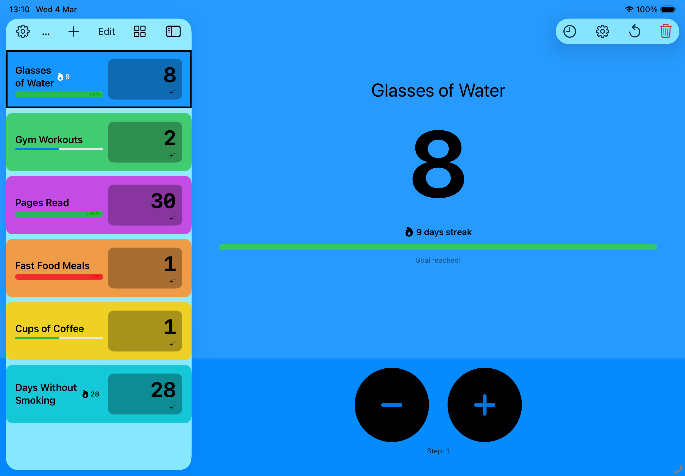 iPad counter list split view