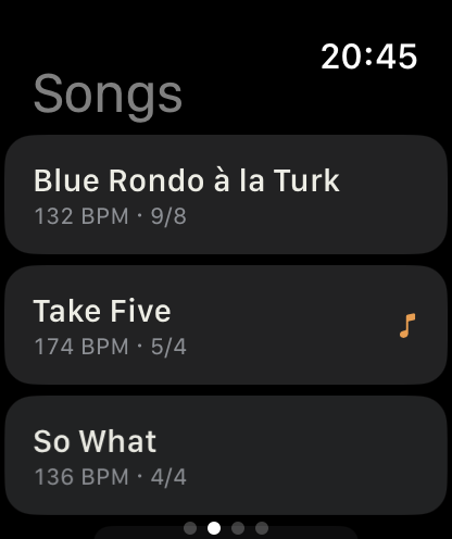 The song list on Apple Watch, arrived from the iPhone