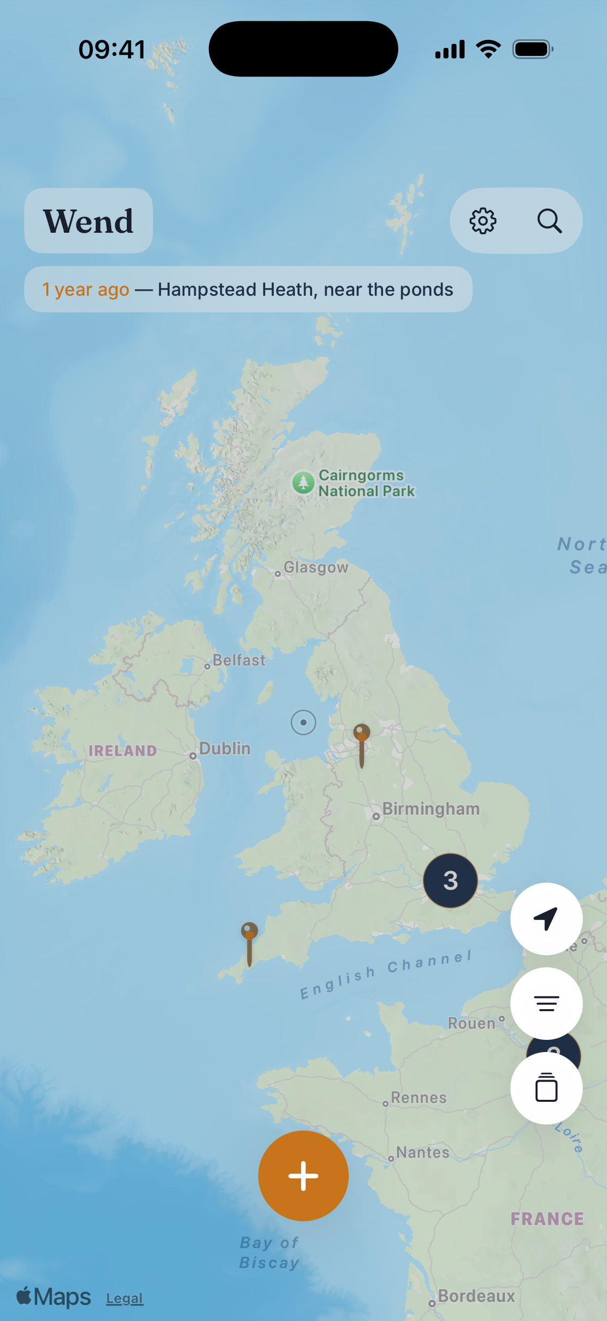 The map view with pins