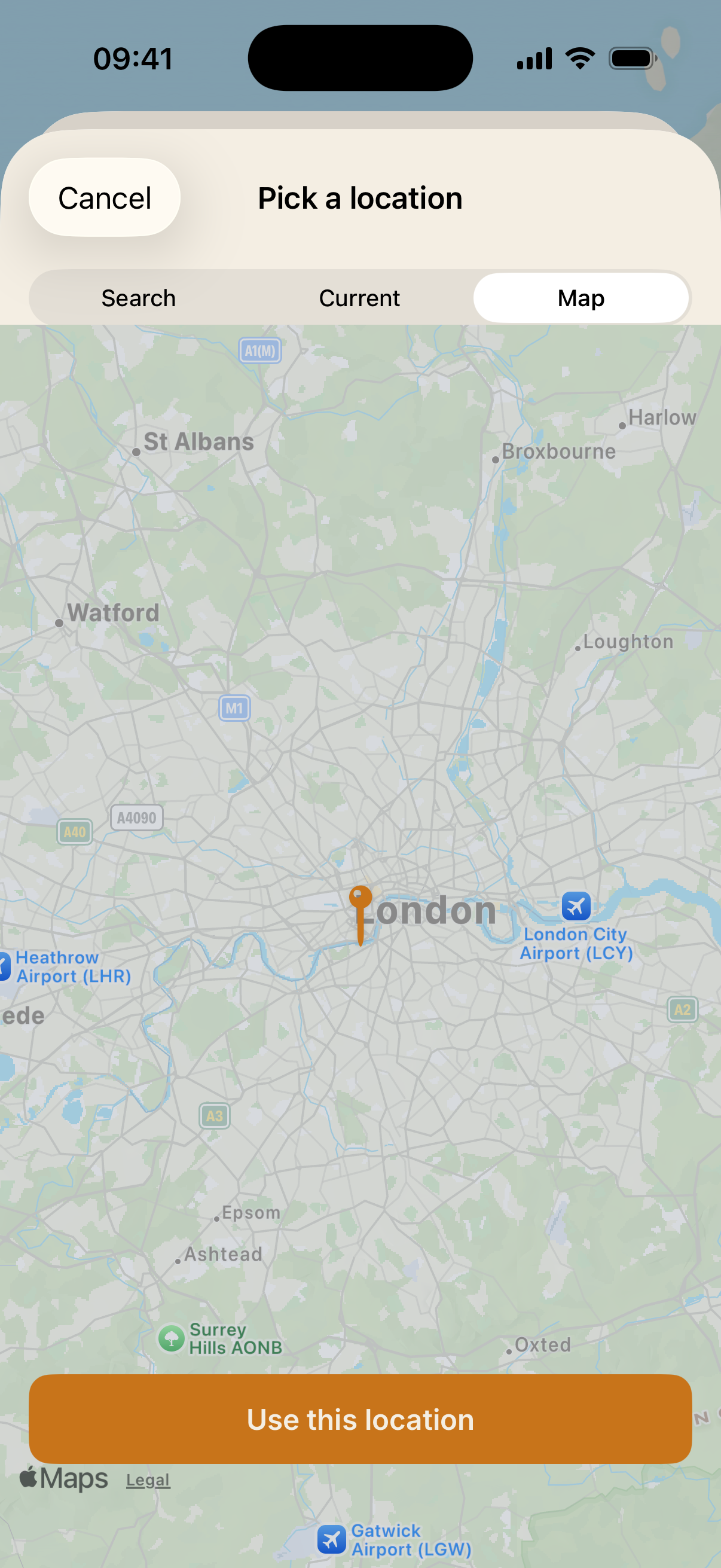 Location picker in map mode